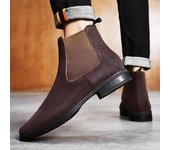 Zapatos de moda para hombre, sin cordones, botas Chelsea informales de negocios para hombre, botas de moto de cuero hechas a mano, nuevas botas de invierno Plus para hombre 37