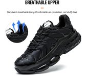 Zapatos de seguridad para el trabajo unisex con amortiguación de aire, talla 48, para hombre, zapatillas de trabajo, zapatos con punta de acero, botas protectoras antiperforación para mujer 40 negro
