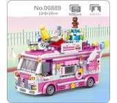 00889 Modelo de vehículo, pastel de cumpleaños, coche, oso, camión de comida, tienda, Mini bloques de animales, juguete de construcción para niños sin caja