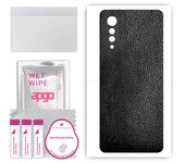 Adhesivo protector trasero apgo compatible con LG Velvet 5G UW, lámina de vinilo - Patrón de cuero negro
