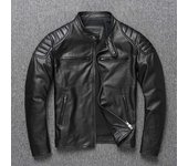 Chaqueta de motociclista de cuero vacuno genuino con cuello alto y peso pesado para hombre - Primavera/otoño, talla grande. 3XL