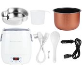 Mini olla arrocera eléctrica portátil de 1,6 l, vaporera inteligente para uso doméstico y en coche, 12 V