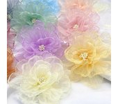 Aplique de parche de tela de gasa hecho a mano con flores de 9 cm para ropa, sombreros, bolsos, pinzas para el cabello y accesorios decorativos de bricolaje azul