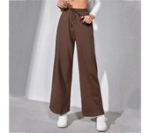 Pantalones casuales sueltos para mujer, pantalones de pierna ancha con efecto tie-dye de color sólido, pantalones largos S café