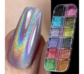 12 rejillas/caja holográfica brillo para uñas en polvo pigmento láser polvo colorido decoración artística de uñas