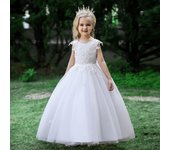 Vestido de princesa para niñas para primavera y verano: Disfraz de niña de las flores blanca para boda y cumpleaños 160 cm