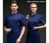 Abrigo de chef unisex Chaqueta de manga corta Hombres Mujeres Mezcla de algodón Cuello en V Botón Abajo Chef M blanco