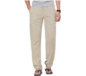 Pantalones de lino y algodón con cordón para hombre, pantalones de yoga con cintura elástica, pantalones de playa holgados y sueltos, pantalones deportivos para hombre S azul cielo