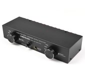 LYNEPAUAIO Amplificador Altavoz Selector Conmutador 4 Entradas 4 Salidas Amplificador de Potencia Altavoz negro