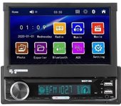 Estéreo para automóvil de 7 pulgadas con un solo DIN y pantalla táctil telescópica automática, radio FM, reproductor MP5 y Bluetooth. negro