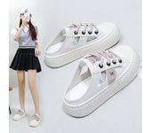 Zapatillas de deporte de plataforma recortadas de verano para mujer, zapatos para caminar sin espalda, sandalias gruesas con punta abierta, zapatillas de deporte de playa transpirables con cordones para mujer 35 beige