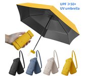 Miniparaguas de viaje con estuche, portátil, con protección solar, protección UV, resistente al viento, ligero, impermeable, plegable, para el sol y la lluvia, sombrilla de bolsillo negro