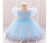 Vestidos de fiesta de flores esponjosos para niñas, vestido de tul para el primer cumpleaños, vestido de princesa con mangas abullonadas para niñas, ropa de dama de honor 6-9M azul