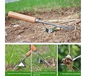 Desmalezadora manual de acero inoxidable para jardín, con mango de madera, para patio, césped y granja. plata