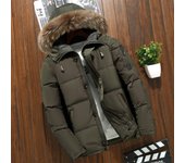 Abrigo de invierno con botones y cremallera para hombre, chaqueta con capucha y Cuello de piel, plumón de pato blanco cálido y grueso, Parka, ropa de marca para hombre XL negro