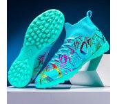 Botas de fútbol para hombre y mujer, suela blanda de goma, clavos cortos, césped artificial, para juegos de interior, botas de fútbol profesionales para niños 35 blanco