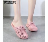 Zapatillas de verano con cordones, zapatos perforados, ropa de exterior fresca y transpirable para mujer, zapatillas casuales Baotou para mujer 36 blanco