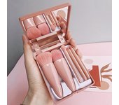 Kit de 5 brochas de maquillaje con caja de espejo, portátil, para base de maquillaje, polvos sueltos, rubor, sombra de ojos, corrector, labios, cejas, difuminado, herramientas cosméticas.