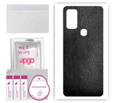 apgo Protective Skin Sticker for the back compatible with Samsung Galaxy M31 Prime, Wrap Film, Foil, Vinyl - Pattern Black Leather