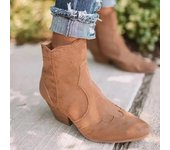 Botas de cuero de moda para mujer, botines de tacón medio con punta puntiaguda auténtica, botas vaqueras de tacón cuadrado grueso sin cordones, botas vaqueras para mujer nuevas 35 negro