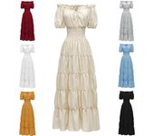 Vestido largo Retro Medieval de talla grande para mujer, manga corta, cuello barco, Color sólido 4XL albaricoque