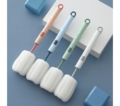 Cepillo para biberones, cepillo de esponja suave, herramienta limpiadora para lavar vasos de vidrio y botellas de agua, con mango, herramienta de limpieza de cocina blanco