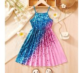 Vestido de princesa con estampado completo de purpurina para niñas, vestido de verano a la moda con cuello halter 1-2Y