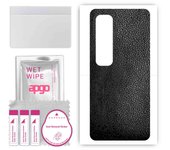 apgo Protective Skin Sticker for the back compatible with Xiaomi Mi 10 Ultra, Wrap Film, Foil, Vinyl - Pattern Black Leather