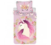 Juego de funda nórdica de algodón con diseño floral de unicornio Single púrpura