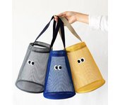 Bolso de playa tipo cubo de malla con bonitos ojos - Colección de verano rosa claro