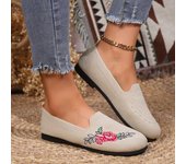 Zapatos planos de punto transpirables para mujer, zapatos bordados, zapatillas ligeras de suela suave, zapatos casuales antideslizantes cómodos para mujer 36 beige