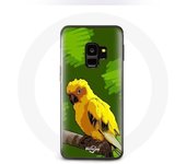 Coque pour Samsung Galaxy S9 Oiseaux de Perruches jaune Fond Vert