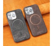 Funda de Cuero Retro para iPhone 16 ProMax- Anillo Magnético Electrochapado Magsafe Cubierta de Teléfono Resistente a Caídas iPhone 16/15/14/13/Pro/Plus/Promax iPhone 16 negro