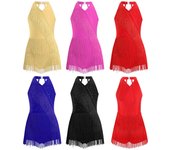 Traje de baile latino jazz para niñas, mono con cuello en V, borlas y brillantes diamantes de imitación, malla de baile con flecos para patinaje artístico 7-8 Years rojo