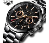 Relojes LIGE para hombre, reloj de cuarzo de negocios de marca de lujo, reloj de pulsera resistente al agua deportivo militar para hombres negro/plata