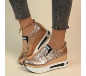 Zapatillas de deporte para mujer, primavera otoño, nuevos zapatos de diseño para exteriores para mujer, zapatillas de plataforma sin cordones a la moda, zapatos de mujer 35 oro