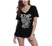 ULTRABASIC Camiseta con cuello en V para mujer Sueña como si vivieras para siempre - Eslogan positivo S negro