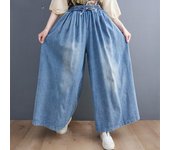 Pantalones largos de talla grande para mujer, pantalones de cintura elástica, pantalones de pierna ancha, pantalones vaqueros holgados e informales para mujer, pantalones casuales de gran tamaño M azul