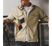 Tide-ropa de trabajo informal holgada para jóvenes, camisa de manga larga, primavera y otoño, estilo japonés de Hong Kong, empalme, camisa versátil, chaqueta para hombre M verde del ejército