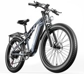 Bicicleta de montaña eléctrica Shengmilo MX05 de 26 , motor de 500 W, batería Samsung de 840 Wh, neumáticos anchos, suspensión doble, cambio Shimano de 7 velocidades para ciclismo urbano y de senderos gris