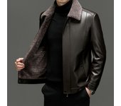 Chaqueta de cuero integrada de cuero y piel para hombres Piel de oveja Cuero genuino para hombres de mediana edad y ancianos Abrigo de invierno cálido y engrosado para papá 4XL