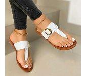 Zapatillas de mujer, Sandalias planas con Clip dedos, zapatos de verano atados en T para mujer, chanclas informales de playa para mujer, calzado de cuero PU a la moda para mujer 36