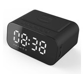 Reloj Altavoz de escritorio Altavoces inalámbricos BT5.0 Cargador inalámbrico Despertador Radio FM Reproductor de MP3 negro