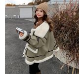 Abrigo corto acolchado de lana de cordero grueso para mujer, abrigos cálidos de invierno, chaquetas de invierno para mujer, chaquetas de motocicleta integradas de piel, nuevo S