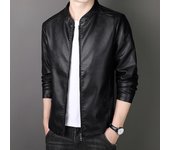 Chaqueta de cuero para hombre, nueva tendencia de otoño e invierno, versátil, informal, con cuello alto, talla grande, chaqueta de cuero polar para hombre M