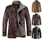 Abrigo de invierno cálido para hombre, abrigo grueso con forro de piel de cuero, chaqueta vaquera, prendas de vestir M caqui