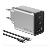 Cargador USB C EcoFlow GaN Rápido 65W Cargador Rápido con Cable de 100W, 3 Puertos, para iPhone, MacBook, iPad Pro, Apple Watch etc.