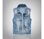 Chaleco vaquero para hombre, chaleco azul claro, cinturilla, chaleco vaquero perforado XXXXXXL azul