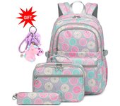 Mochila para niñas y niños de primaria, mochila escolar impermeable, incluye lonchera y estuche escolar. gris