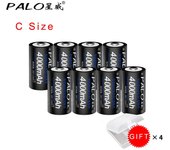 Batería PALO 8 Uds 1,2 v batería recargable tamaño C 4000mAh baterías NI-MH batería recargable C negro